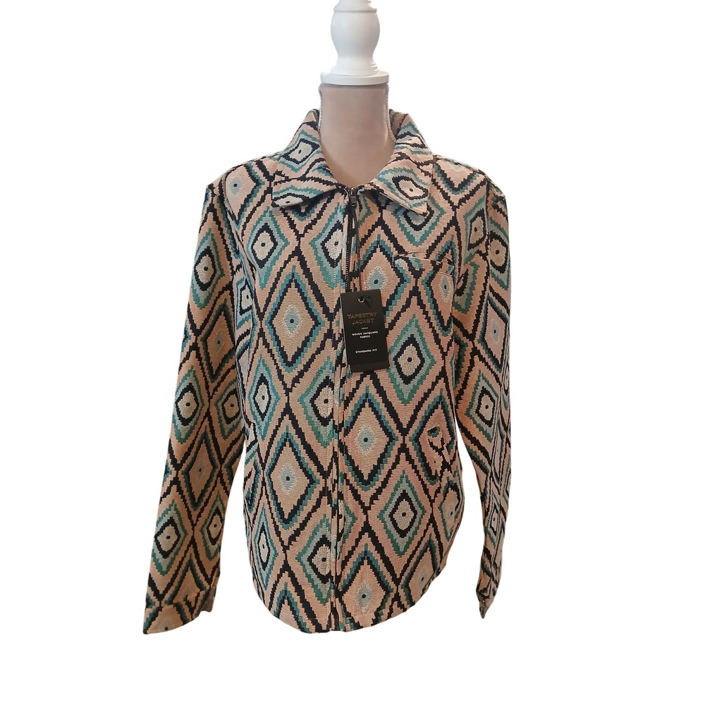 Lark & Owl Medium Eye Mosaic Tapestry Jacket Blue Multi Woven Jacquard Teal Tan